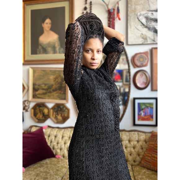 Rare VTG 70s Charles & Co Lace and Sequin made in Hong Kong Size 38/Small - Picture 4 of 10